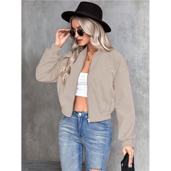 Solid Color Zipper Baseball Jacket - Picture 1 of 5